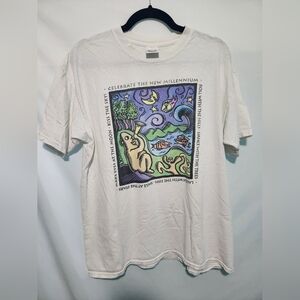 Vintage Y2K Human-i-Tees "Celebrate the New Millennium" White T-Shirt. Size XL.